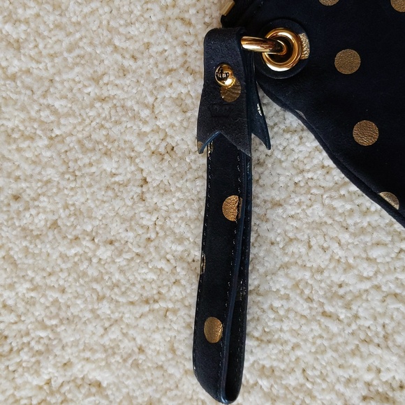Vintage Boxed Juicy Couture Wristlet, Navy Blue with Gold Polka Dots - Picture 4 of 11